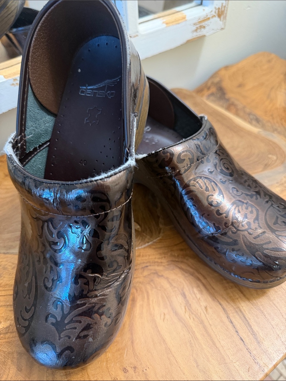 Dansko Brown Metallic Embossed Clogs